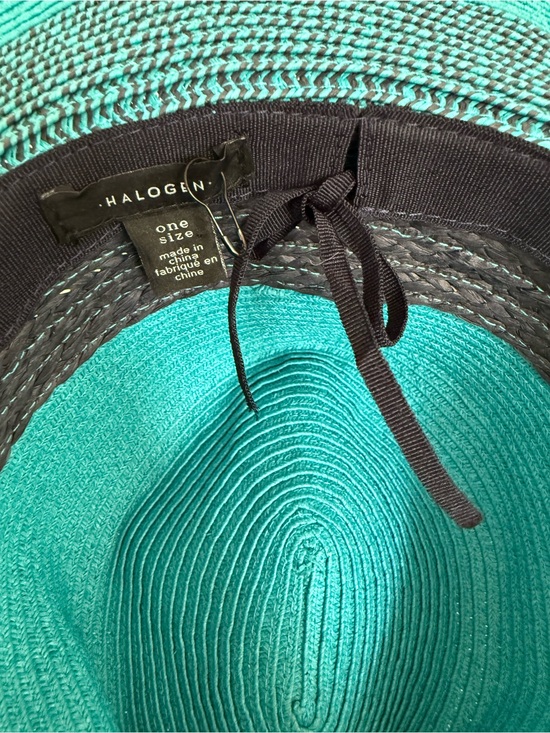 Halogen Tweed Straw Panama Hat Colorblock Teal Black Wide-Brim Sun Protection main image 8